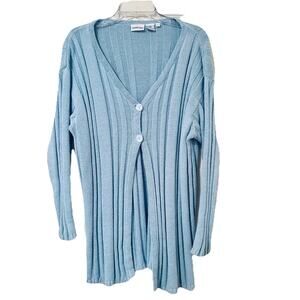 Vintage Y2K Newport News Cardigan Sweater Cable Knit Button Powder Blue Sz L